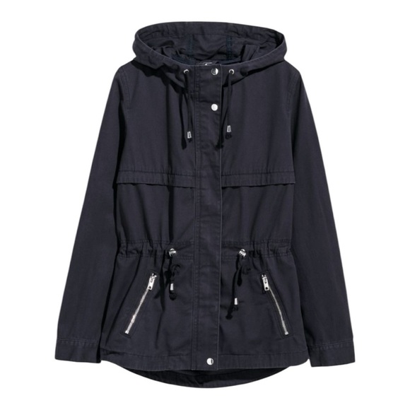 DIVIDED by H&M Dark-Blue Cotton Twill Hooded Utility Short Parka Jacket. Size 8. - Picture 1 of 10